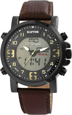 Raptor Herren Analog-digitale Uhr Mit Echtleder RA20310