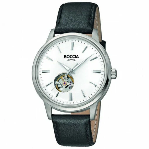 Boccia Herren ArmbanduhrAutomatik Mit Schwarzem Lederarmband Silber 3613-02 -Modeschmuck Geschäft