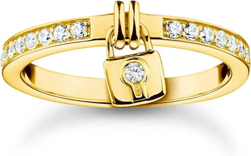 THOMAS SABO Damen Ring Schloss Gold 925 Sterlingsilber, 750 Gelbgold Vergoldung TR2371-414-14 -Modeschmuck Geschäft c07b3cdc4df8ca77615496f1b1a9437308fc8adf 4051245507348 1