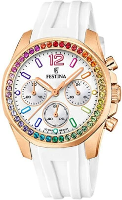Festina DAMEN CHRONOGRAPH Mit Perlmuttzifferblatt Steinkranz In Regenbogenfarben F20611/2 -Modeschmuck Geschäft d9cd172c9d6cd26a536643caf7bf67d56e0dff23 8430622789083 1