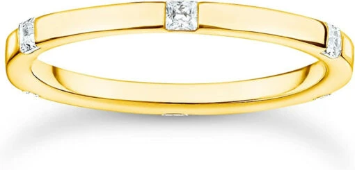 THOMAS SABO Damen Ring Mit Weißen Steinen Gold 925 Sterlingsilber, 750 Gelbgold Vergoldung TR2396-414-14 -Modeschmuck Geschäft da7ecc00391b7ece324a1fe0ddda8cbf13d13be6 4051245522983 1
